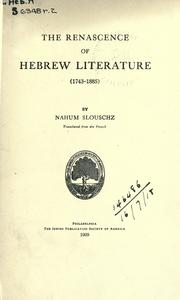 Cover of: The renascence of Hebrew Literature (1743-1885)