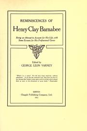 Cover of: Reminiscences of Henry Clay Barnabee by Henry Clay Barnabee, Henry Clay Barnabee