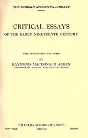 Cover of: Critical essays of the early nineteenth century