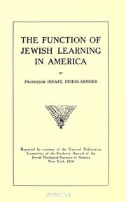 Cover of: The function of Jewish learning in America