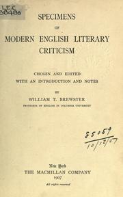 Cover of: Specimens of modern English literary criticism by W. T. Brewster