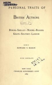 Cover of: Personal traits of British authors. by Edward Tuckerman Mason, Edward Tuckerman Mason