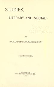 Cover of: Studies, literary and social
