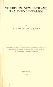 Cover of: Studies in New England transcendentalism. by Harold Clarke Goddard
