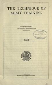 Cover of: technique of army training