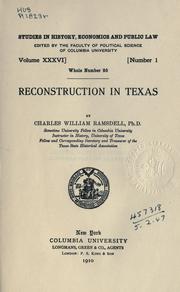 Cover of: Reconstruction in Texas by Charles William Ramsdell