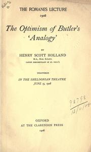 Cover of: The optimism of Butler's "Analogy". by Henry Scott Holland
