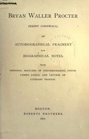 Cover of: Bryan Waller Procter (Barry Cornwall) by Barry Cornwall