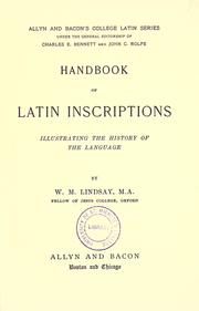 Cover of: Handbook of Latin inscriptions by W. M. Lindsay