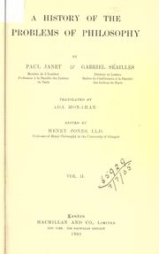 Cover of: A history of the problems of philosophy by Janet, Paul