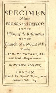 Cover of: A specimen of some errors and defects in the History of the reformation of the Church of England