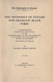 Cover of: The technique of English nondramatic blank verse. by Edward Payson Morton