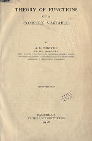 Cover of: Theory of functions of a complex variable. by Forsyth, Andrew Russell, Forsyth, Andrew Russell