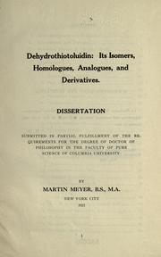 Cover of: Dehydrothiotoluidin: its isomers, homologues, analogues, and derivatives ...