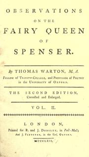 Cover of: Observations on the Fairy queen of Spenser. by Warton, Thomas, Warton, Thomas