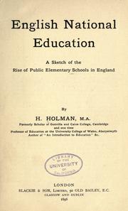 Cover of: English national education: a sketch of the rise of public elementary schools in England