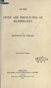 Cover of: On the study and difficulties of mathematics. by Augustus De Morgan