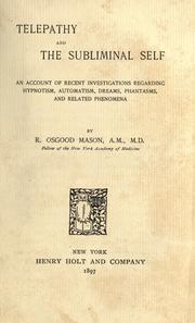 Cover of: Telepathy and the subliminal self by R. Osgood Mason