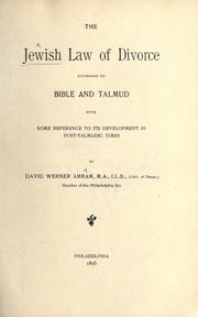 Cover of: The Jewish law of divorce according to Bible and Talmud: with some references to its development in post-Talmudic times