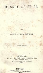 Cover of: Russia as it is by De Gurowski, Adam G. count