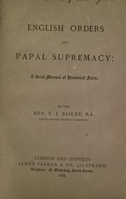 Cover of: English orders and papal supremacy: a brief manual of historical facts
