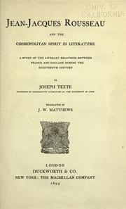 Cover of: Jean-Jacques Rousseau and the cosmopolitan spirit in literature. by Joseph Texte