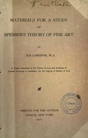 Cover of: Materials for a study of Spenser's theory of fine art by Ida Langdon