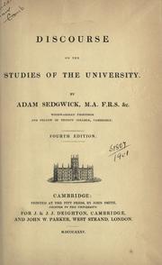 Cover of: Discourse on the studies of the University. by Sedgwick, Adam
