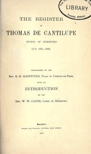 Cover of: The register of Thomas de Cantilupe, Bishop of Hereford (A. D. 1275-1282) by Catholic Church. Diocese of Hereford. Bishop (1275-1282 : Thomas de Cantelupe)