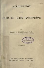 Cover of: Introduction to the study of Latin inscriptions