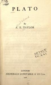 Cover of: Plato. by A. E. Taylor