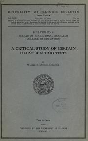 Cover of: A critical study of certain reading tests by Walter Scott Monroe