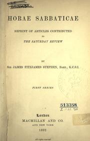 Cover of: Horae sabbaticae by Sir James Fitzjames Stephen, Sir James Fitzjames Stephen