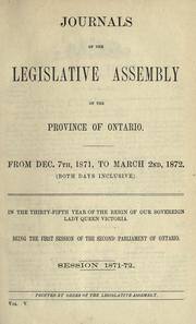 Cover of: Journals of the Legislative Assembly of the Province of Ontario. by Ontario. Legislative Assembly.