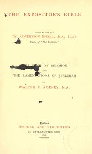 Cover of: The Song of Solomon and the Lamentations of Jeremiah by Walter F. Adeney