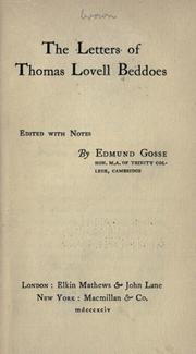 Cover of: The letters of Thomas Lovell Beddoes