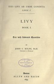 Cover of: Titi Livi Ab urbe condita liber I. by Titus Livius