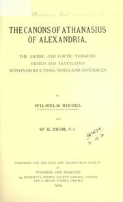 Cover of: The canons of Athanasius of Alexandria.: The Arabic and Coptic versions