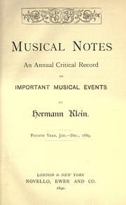 Cover of: Musical notes by Klein, Hermann