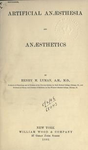 Cover of: Artificial anaesthesia and anaesthetics.