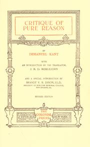 Cover of: Critique of pure reason by Immanuel Kant