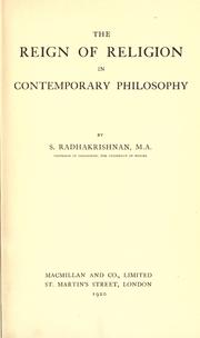 Cover of: The reign of religion in contemporary philosophy by Sarvepalli Radhakrishnan