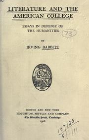 Cover of: Literature and the American college by Irving Babbitt
