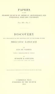Cover of: Discovery of a fragment of the printed copy of the work on the Millcayac language by Luis de Valdivia by Rodolfo R. Schuller