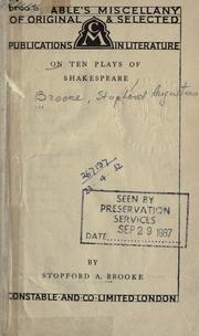 Cover of: On ten plays of Shakespeare. by Brooke, Stopford Augustus