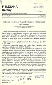 Cover of: Notes on the genus Hygrolembidium (Hepaticae)