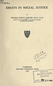 Cover of: Essays in social justice by Thomas Nixon Carver