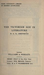 Cover of: The Victorian age in literature. by Gilbert Keith Chesterton