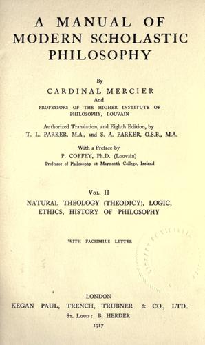 A manual of modern scholastic philosophy by Désiré Félicien Francois Joseph Mercier, cardinal