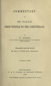 Cover of: Commentary on St. Paul's First Epistle to the Corinthians. by Frédéric Louis Godet